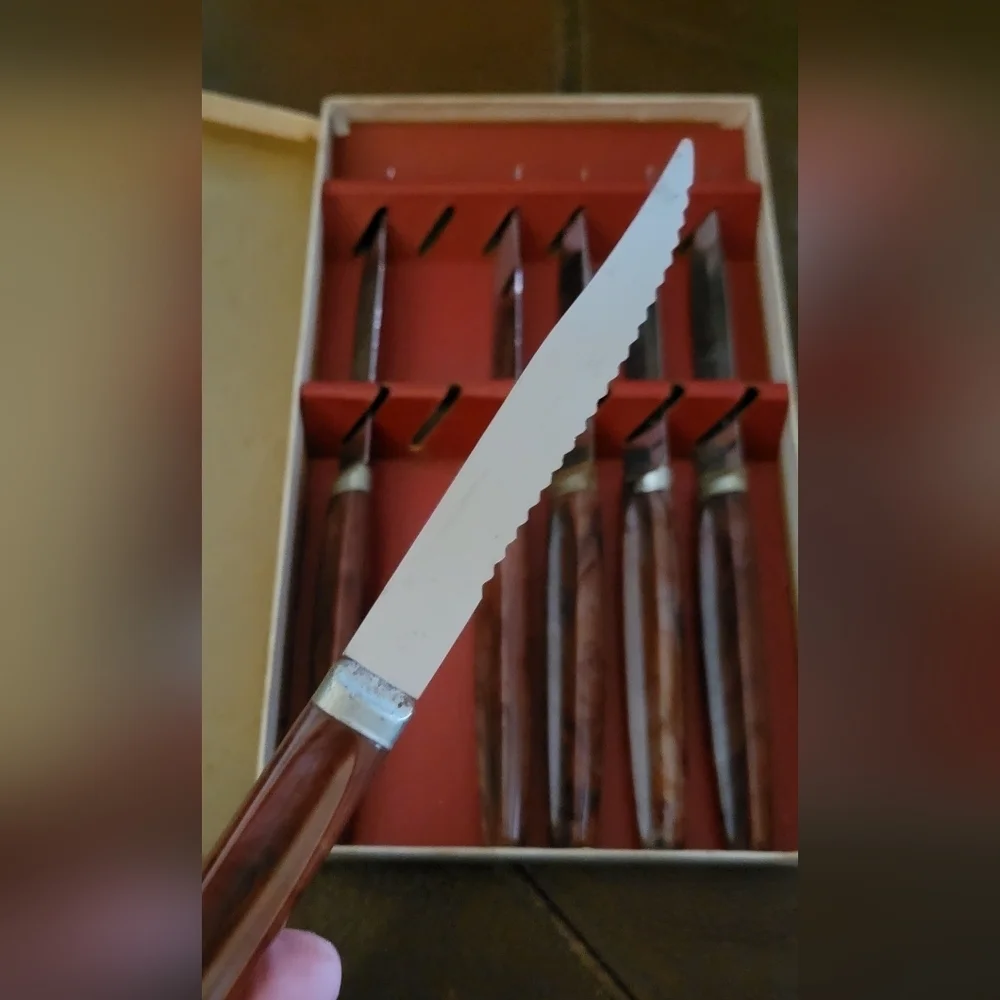 Regent Sheffield Steak Knife Set of 6 Stainless Steel Forever Sharp Original Box